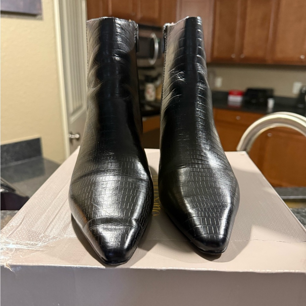 Franco Sarto Black Textured Ankle Booties